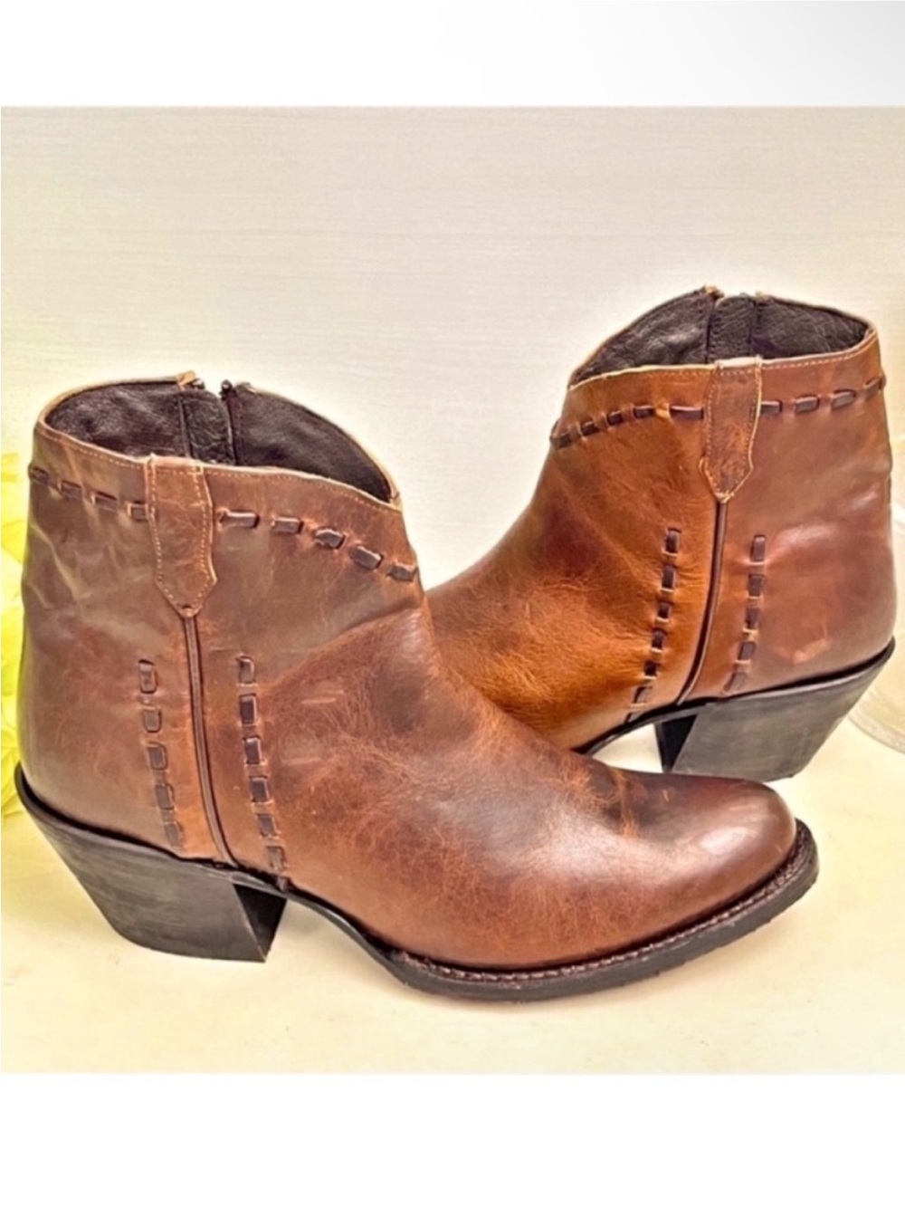 Tony Lama Brown Leather Western Ankle Booties Sz 8.5
